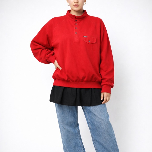 Vintage Jackets & Blazers - Red Snap Nylon Jacket Sporty Pullover Vintage Windbreaker Coat Primary Size XXL